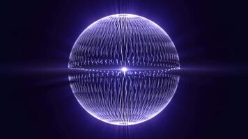 Seamless loop background with transparent energy ball made of magnetic lines and blue shine effect. Glowing sphere animation with bright core and wavy lines for technology or science fiction. 4K 60fps video