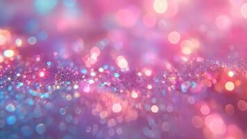 Magical and festive atmosphere created by glittering particles and colorful bokeh lights in abstract background video