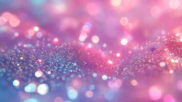 Magical and festive atmosphere created by glittering particles and colorful bokeh lights in abstract background video