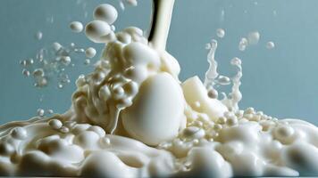 Milk splashes in a crown shape against a light blue backdrop, creating a captivating and dynamic visual video