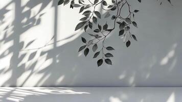 Abstract Light blue leaves casting soft shadow on a white background, creating a serene and elegant atmosphere video