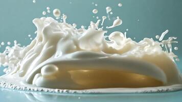 Milk splashes in a crown shape against a light blue backdrop, creating a captivating and dynamic visual video