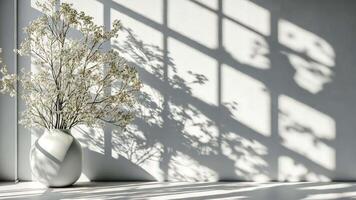 Light blue leaves casting soft shadows on a white background, creating a serene and elegant atmosphere video