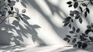 Abstract Light blue leaves casting soft shadows on a white background, creating a serene and elegant atmosphere video