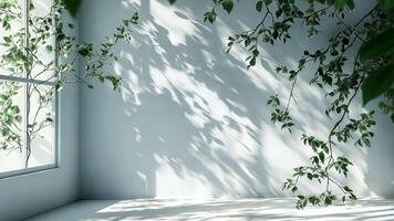 Light blue leaves casting soft shadows on a white background, creating a serene and elegant atmosphere video