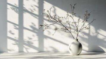 Large windows letting in sunlight to illuminate an empty white room with a tree outside, casting beautiful shadows background video