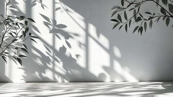 Abstract Light blue leaves casting soft shadows on a white background, creating a serene and elegant atmosphere video