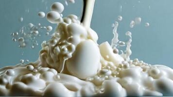 Milk splashes in a crown shape against a light backdrop, creating a captivating and dynamic visual video