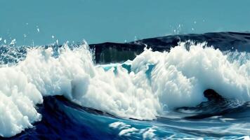 Dramatic nighttime ocean waves crashing, creating a stunning foam and spray display that enhances the seascape video