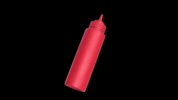Sauce Bottle Rotating on a Transparent Background. Seamless Loop. Squeeze Bottle. 4K video