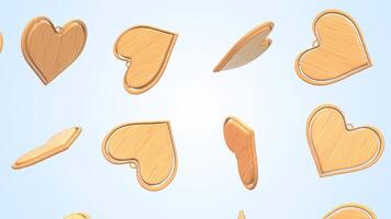 Heart Shape Keychains Falling on a Light Background. Wooden Textured Keychains. 4K video