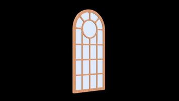 Wooden Glass Window Rotating on a Transparent Background Seamless Loop. 4K video