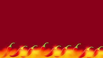Animation of bold design featuring vibrant red chili peppers at the bottom, set against a rich red background, symbolizing heat and spice video