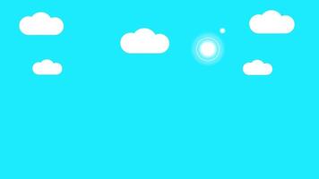 Animation of cheerful blue sky filled with fluffy white clouds and a radiant sun, creating a warm and inviting atmosphere perfect for summer themes video