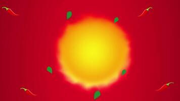 Animation of bold red background with a bright sunburst and floating chili peppers, creating a dynamic and spicy atmosphere for any project video