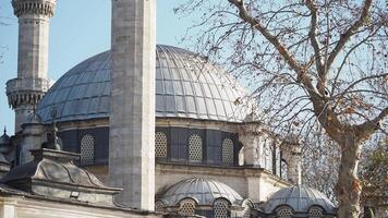 An Exquisite Mosque Dome and Tall Minaret Set Against a Clear Sky video