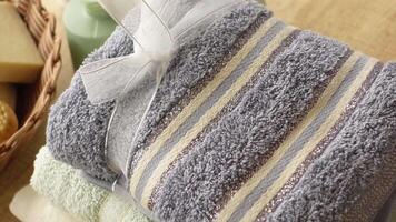 Cozy and Charming Striped Towel Elegantly Wrapped with a Soft Ribbon video