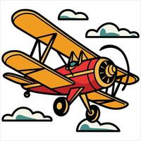 A cartoon airplane flying in the sky with clouds vector