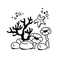 Stylized icon of coral reef with underwater plants and rocks vector