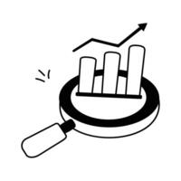 A magnifying glass focusing on a bar graph with an upward trend, concept icon of data analysis vector