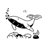 A large whale swimming gracefully in the ocean with bubbles vector