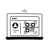 Illustration of a laptop screen showcasing a QR code being scanned vector