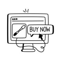 Icon of a computer monitor displaying a product and a prominent BUY NOW button vector