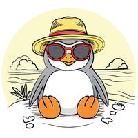 Cartoon character Penguin sunbathing on the beach vector