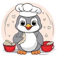 Cartoon character Penguin Chef makes dumplings vector