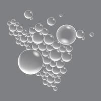 Soap bubbles, displaying unique designs, gracefully float on a plain gray surface vector