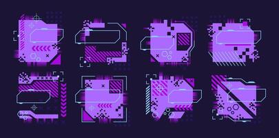Glitch tech banner, futuristic cybernetic circuit board concept featuring a purple palette vector