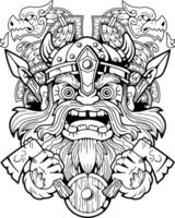 scandinavian viking, outline illustration design vector
