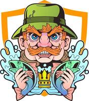 funny fisherman with fish, illustration design vector