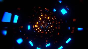 Orange and Blue Neon Squares Floating in Tunnel Background VJ Loop in 4K video