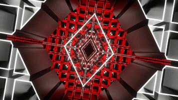 Red and White Neon Rotated Rhombus Tunnel Background VJ Loop in 4K video