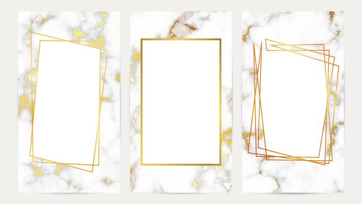 Golden geometric frames on marble texture