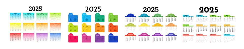 Set of calendars for 2025 isolated on a white background vector