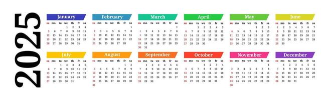 Calendar for 2025 isolated on a white background vector