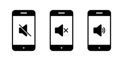 No sound speaker on phone screen icon set. Mute volume and audio on cellphone display sign symbol vector