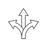 Three way direction arrow outline icon. 3 direction arrows sign symbol vector