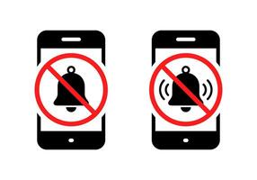 No bell on phone screen icon. Notification off forbidden on cellphone display sign symbol vector