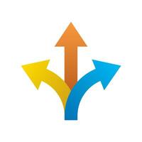 Three way arrow icon in flat design. 3 direction arrows sign symbol vector