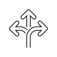 Three way direction arrow outline icon. Triple arrows sign symbol vector