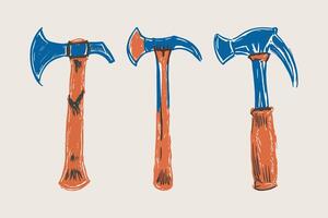 set of ax hammers illustration with hand drawing sketch doodle style vector