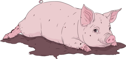 Cute Piglet Relaxing in Mud - Adorable Farm Animal Resting Illustration png