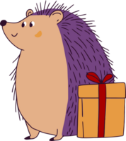 Cartoon Hedgehog with Gift Box - Cute Animal Illustration for Celebrations png