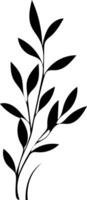 A black and white silhouette of a branch with leaves vector
