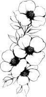 A black and white drawing of flowers vector