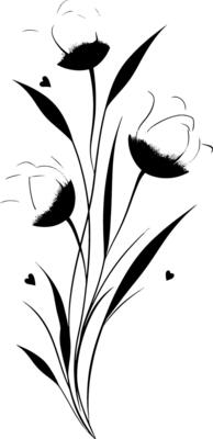 Black and white flowers on a white background