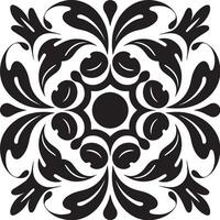 Elegant Black Symmetrical Pattern with Floral Swirls and Concentric Rings vector